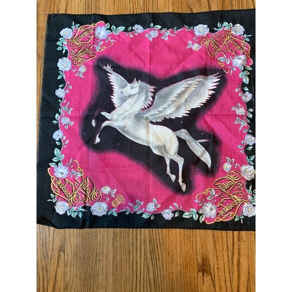 Harley Davidson Pink Unicorn Pegasus Bandana Rag Scarf Cotton VTG Kerchief 90s - Picture 4 of 13